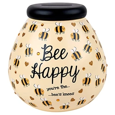 Image of Pot of Dreams Hand Painted Honey Bee Happy Funds Kids Save and Smash Handcrafted Ceramic Money Box Eco Freindly &amp; Recyclable Piggy Bank Perfect Decorative Gift for New Toys Video Games