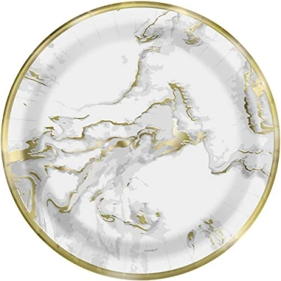 Image of Unique 73905 Classic 9&quot; Dinner Plates Gold Foil Marble Design, Multicolour