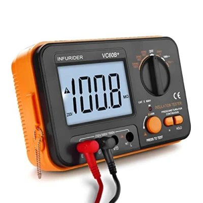 Image of Digital Insulation Resistance Tester, Megohmmeter Ohm Meter YF VC60B+, Voltage Tester 250/500/1000V, Megohm with Backlight LCD Display, Data Hold
