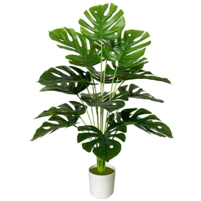 Image of AIVORIUY Artificial Plant in Pots Fake Plants Indoor Outdoor, Faux Potted Tree Tropical Palm Floor for Home Office Living Room Bedroom Decor Housewarming Gift (75cm Large Green Monstera)