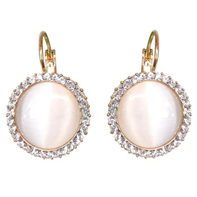 Image of Navachi 18k Gold Plated Circle White Opal Crystal Hoop Az1080e Leverback Earrings