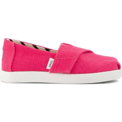 Image of TOMS Girls Alpargata Classic Slip On Espadrille, Fuchsia Heritage Canvas, 10 UK Child