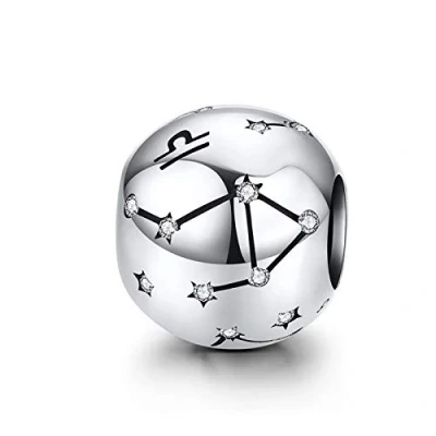 Image of Constellation Charm 925 Sterling Silver Libra Birthday Anniversary Faith Birthstone Letter DIY Family Christmas for Pandora Bracelet (Libra(9.23 10.23))