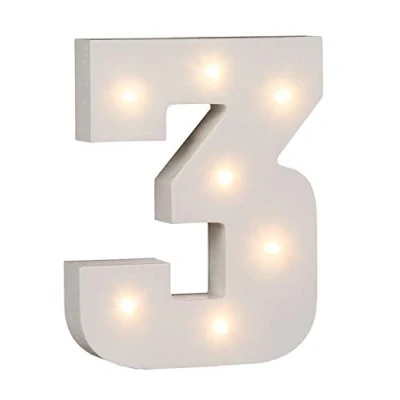 Image of OOTB Illuminated Number 3 Light with 7 LED, Wood, White