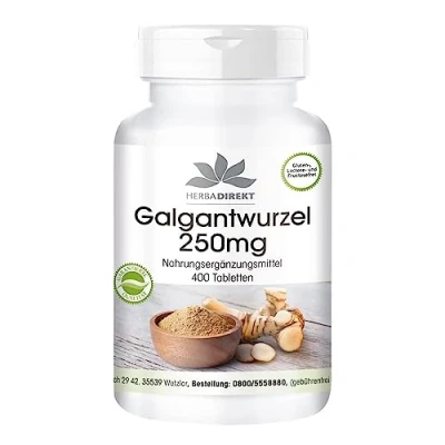 Image of Galangal Root 250 mg 400 Tablets for 200 Days Thai Ginger Highly dosed Vegan HERBADIREKT by Warnke Vitalstoffe German Pharmacy Quality