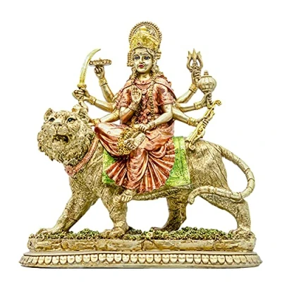 Image of BangBangDa Hindu Goddess Durga Statue Indian God On Tiger Figurines Decor India Murti Idol Home Mandir Temple Puja Sculpture Pooja Gifts Item Altar Yoga Meditation Room Diwali