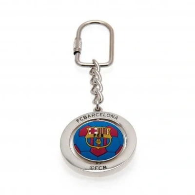 Image of F.C. Barcelona Spinner Keyring FB metal key ring 3D spinning crest approx 40mm x on a header card Official Football Merchandise