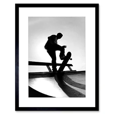Image of Wee Blue Coo Skateboarding Skater Ramp Silhouette Artwork Framed Wall Art Print 12X16 Inch