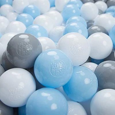 Image of KiddyMoon Soft Plastic Play Balls For Children 100 Balls/6Cm 2.36In Colourful Made In EU, Grey/White/Baby Blue