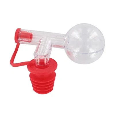 Image of Fackelmann 004032 Dispenser, Alcohol dosing Ball, spout for Bottle, Measuring Cap 2.5 cl, Plastic, Red/Transparent