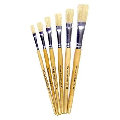Image of Major Brushes Assorted Hog Bristle Short Flat Tip Set of 6