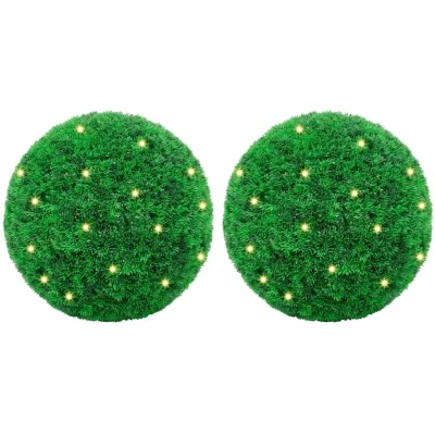 Image of vidaXL Artificial Boxwood Balls with LED Lights 2 pcs Green 45 cm