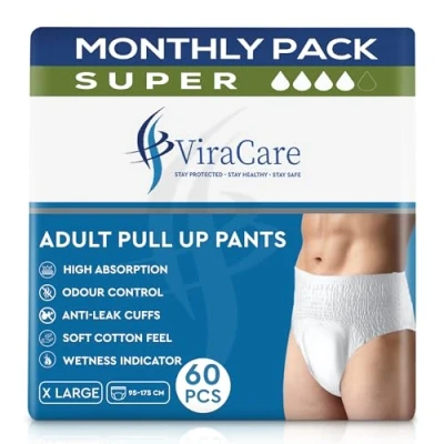 Image of 60 x Incontinence Pants Men &amp; Women with Wetness Indicator Soft Stretch Waistband Adult Nappies Waist Size Medium 65 135 cm Diapers (X Large)