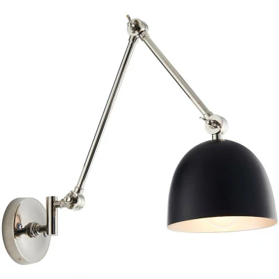 Image of Lehal Dome Adjustable Arm Wall Lamp Polished Nickel Plate, Matt Black