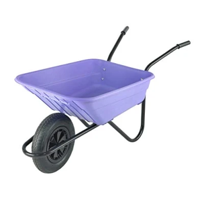 Image of Walsall Wheelbarrows 90Ltr Shire Plastic Green Wheelbarrow Barrow in a Box, Lilac Pneumatic Wheel
