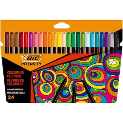 Image of BIC Intensity Felt Tip Pens, Vibrant Colouring School Supplies for Kids or Adults, 24 Pack