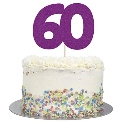 Image of Large Number 60 Glitter Cake Topper (Purple Glitter)
