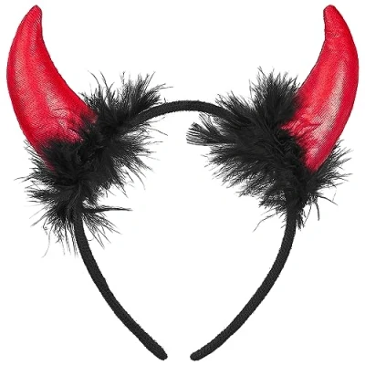 Image of Balinco Halloween Devil Ears, Headband, Outfit, Horns Red/Black, Glitter, Sexy Women&#039;s Fancy Dress, Satan Headpiece, Carnival, Dress