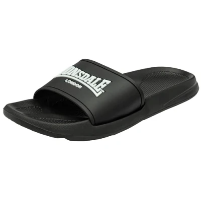 Image of Lonsdale Men&#039;s Naples Slide Sandal, Black/White, 9 UK