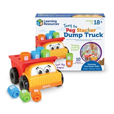 Image of Learning Resources Tony the Peg Stacker Dump Truck, 10 Pieces, Ages 18+ months Fine Motor Skills Toy for Toddlers, Preschool Toys