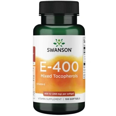 Image of Swanson, E 400 Mixed Tocopherols, High Dose Vitamin E, 400IU, 100 Softgels, Gluten Free, GMO Free