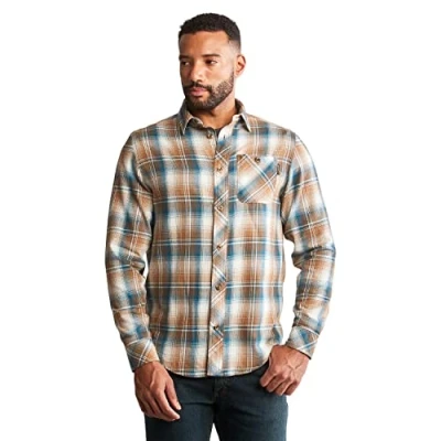 Image of Timberland PRO Men&#039;s Woodfort Mid Weight Flannel Work Shirt Utility Button, Portland Plaid Brown, S