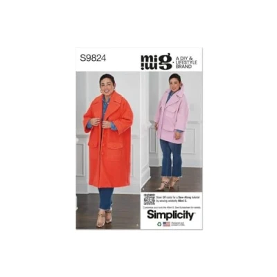 Image of SIMPLICITY SS9824A Misses&#039; Coat in Two Lengths by Mimi G Style A (XS S M L XL)