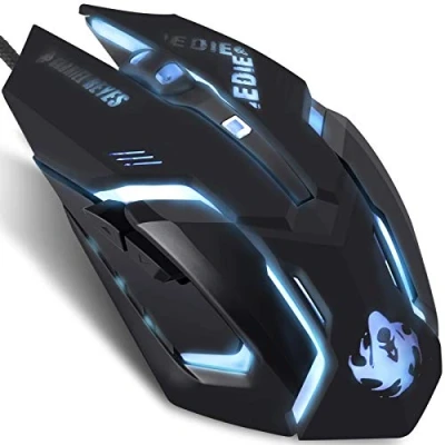Image of IULONEE Wired Gaming Mouse USB Silent Click Game Mice Ergonomic Full Size Computer with 3200 DPI and 6 Buttons 4 Shooting for PC Laptop Desktop (Black)