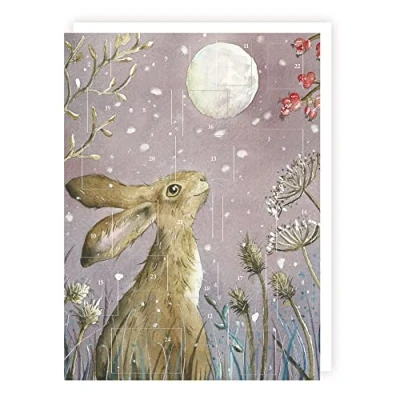 Image of Tracks Traditional Moongazing Hare Advent Calendar 24 Doors Christmas Countdown Grey