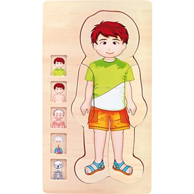 Image of small foot 5842 wooden Puzzle anatomy boy, skeleton, muscles, bloodstream and internal organs, 29 pcs.