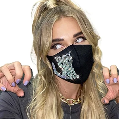 Image of IYOU Glitter Reusable Mouth Cover Black Masquerade Shiny Crystal Ball Party Face Masks Bling Rhinestone Sparkly Decoration Mask Accessory Mardi Gras Jewelry for Women and Girls