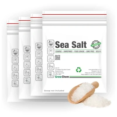 Image of Grow Chem Natural Sea Salt 20KG (4x5KG Bags) Grinder Refill Pure Coarse Crystals, Food Grade for Cooking, Curing, Baking &amp; Exfoliating Antifungal Anti bacterial Additive Free