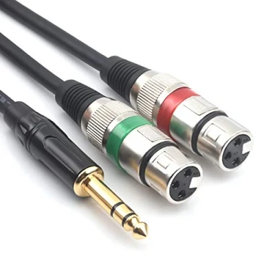 Image of SiYear 6.35mm (1/4inch) TRS Male Plug to Dual XLR Female Microphone Stereo Unbalanced Audio Converter Adapter Y Splitte Cable Cord （5Feet