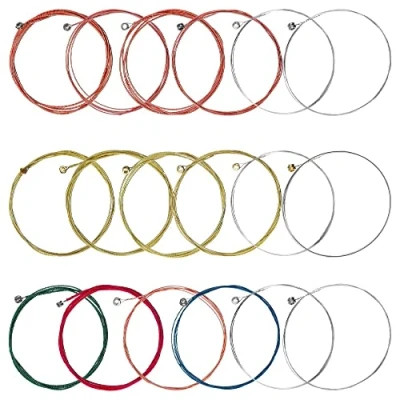 Image of Guitar Strings, 3 Sets of 6 Acoustic Strings Replacement Steel String for (1 Brass, 1 Copper and Multicolor Set)