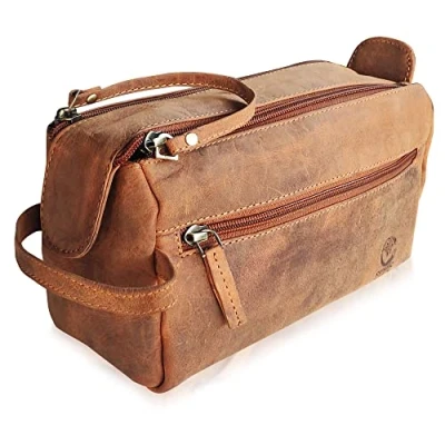 Image of Leather Wash Bag for Men Handcrafted Toiletry All Your Travel ToiletriesMediumBrown