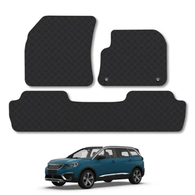 Image of 5mm Rubber Car Mats Compatible With Peugeot 5008 (2017+) Tailored Fit Floor Set Accessory Custom Anti Slip Backing Heavy Duty Waterproof Easy Clean Durable All Weather Full Coverage