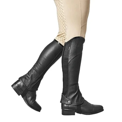 Image of Dublin Childrens Stretch fit half chaps With Patent Piping Black Unisex PU leather look