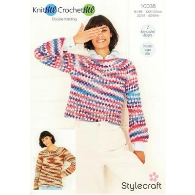 Image of Stylecraft DK Crochet Pattern 10038 Ladies Sweaters (2 Designs)
