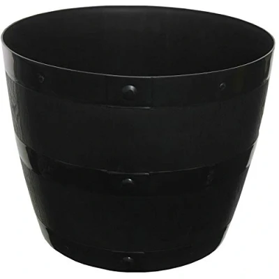 Image of Whitefurzee Barrel Tub Planters Wood Effect Black Plastic Flower Plant Pot 30 Litre or 98 (98 Litre)