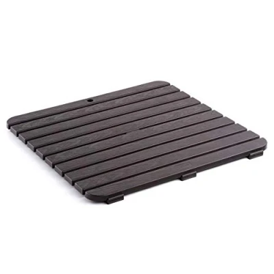 Image of TATAY Square shower floor made of strong plastic, wood effect finish, with anti UV, slip protection, rubber plugs at the base.