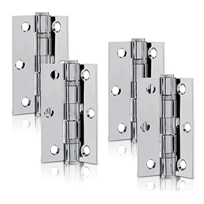 Image of XFORT 3 inch (75mm) Polished Chrome Ball Bearing Hinges, Steel Door Hinge for Wooden Doors (2 Pairs)