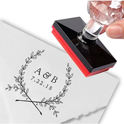 Image of Custom Stamp Personalized Elegant Laurel Monogram Wedding Save The Date Address Labels