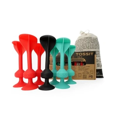 Image of TOSSIT Suction Cup Darts, Toss Game Perfect Family and Party, Silicone Throwing for Backyard, Indoor Outdoor Fun, Starter Pack, Red Cyan