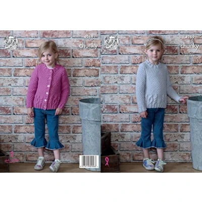 Image of King Cole Childrens Chunky Knitting Pattern Girls Cabled Cardigan &amp; Sweater (4969)