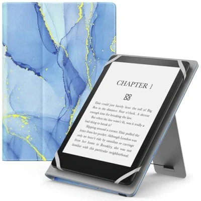 Image of MoKo Universal Case for 6&quot;,7&quot; Kindle eReaders Fire Tablet Kindle/Kobo/Voyaga/Lenovo/Sony/Kindle E Book, Folio Shell Cover Case, Lightweight PU Leather with Hand Strap/Kickstand, Light Blue