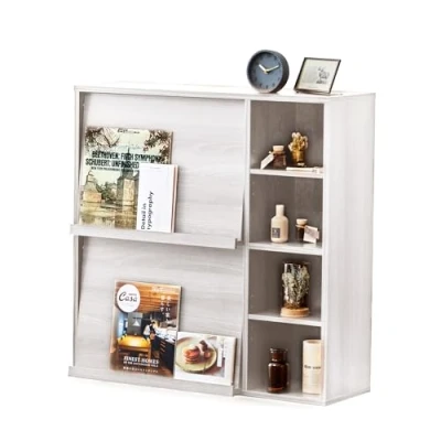 Image of Iris Ohyama, Storage unit with 4 shelves &amp; 2 folding doors/Wooden Cabinet/Flap Rack, Modular Design, Office, Living Room, Library Flap Rack FR F2 White Oak