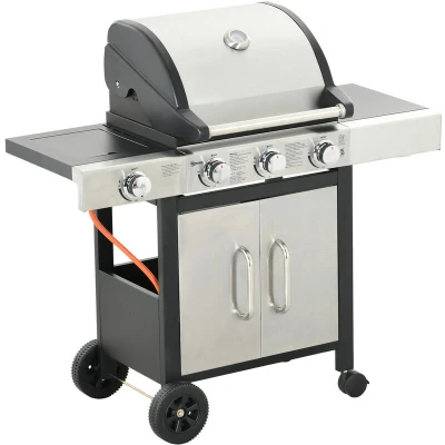 Image of Outsunny Deluxe Gas Barbecue Grill 3+1 Burner Garden BBQ Large Cooking Area Side