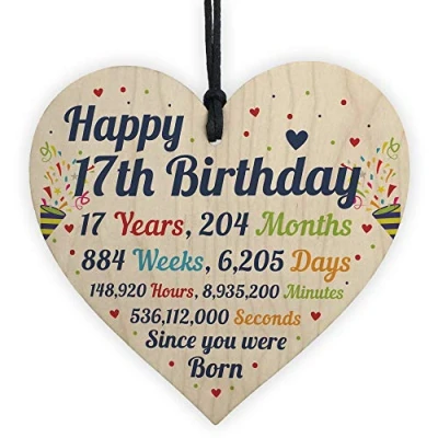 Image of RED OCEAN 17th Birthday Gifts Card Wood Heart Gift For Son Daughter Keepsake