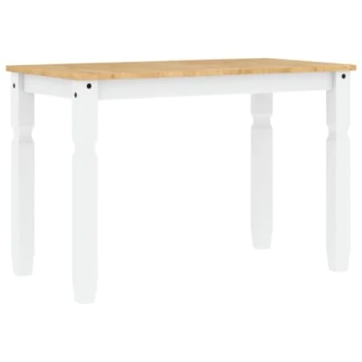 Image of vidaXL Corona White Dining Table Solid Pine Wood Construction, Farmhouse Style, 112x60x75 cm, Minimalist Kitchen Furniture with Rustic Aesthetic