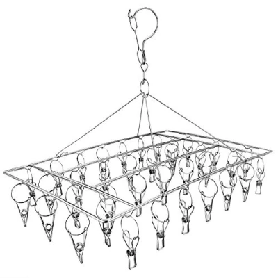 Image of Stainless Steel Sock Drying Rack, Swivel Hook Wind proof Clothes Hanger Rack for Socks, Underwear, Shoe Insoles, Baby Clothes, Gloves